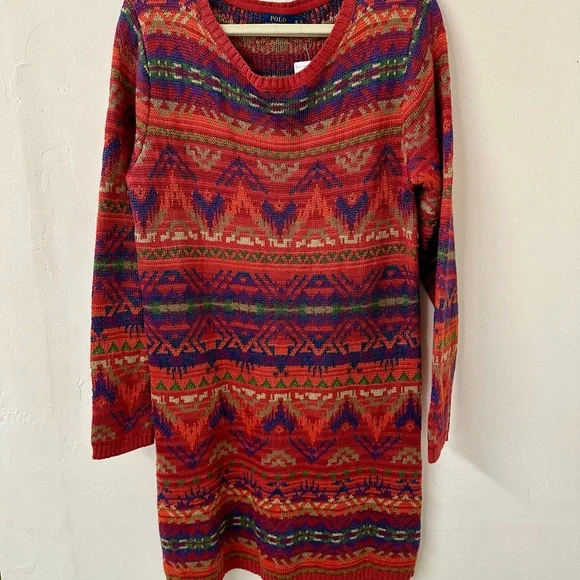 Ralph Lauren Red Multicolor Beacon blanket dress - Picture 1 of 7